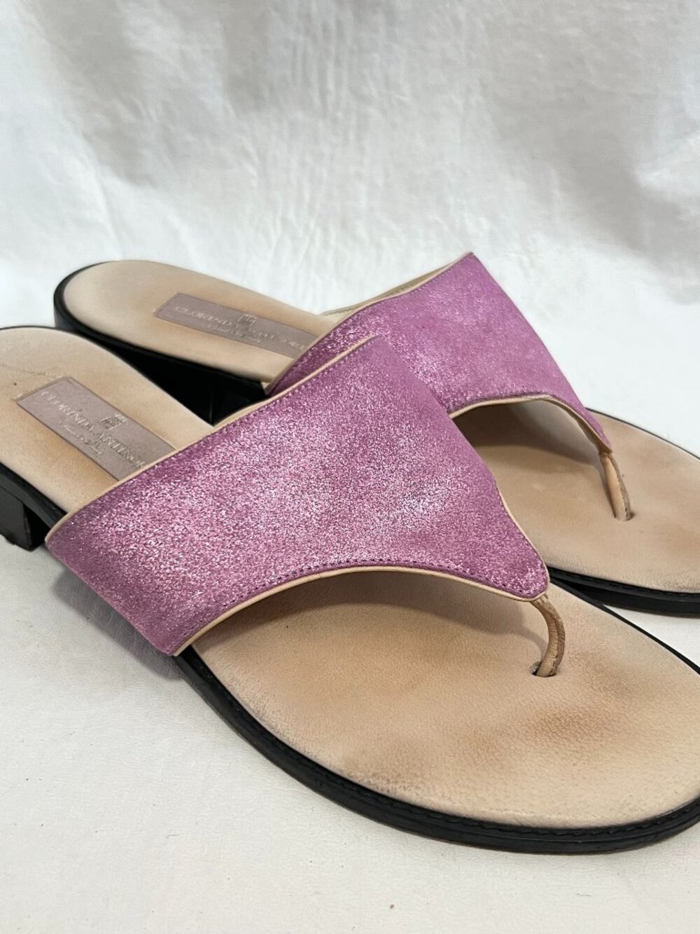 Clorinda Antinori sandals purple leather metallic thong 39 9 womens slip on